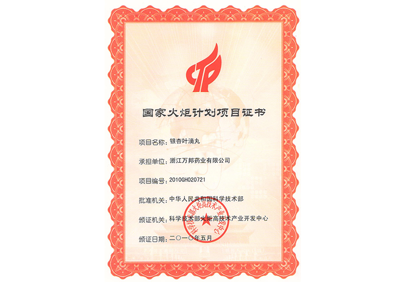 2010年国家火炬计划证书